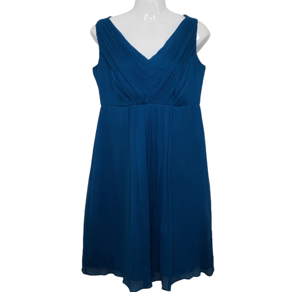 J Crew Silk Dress Lined V Neck Back Sleeveless Teal Blue Size 12 Petite - Picture 15 of 15